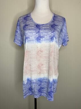 Charlie Gradient V Neck T Shirt Sz Medium Blue Rose White Burnout